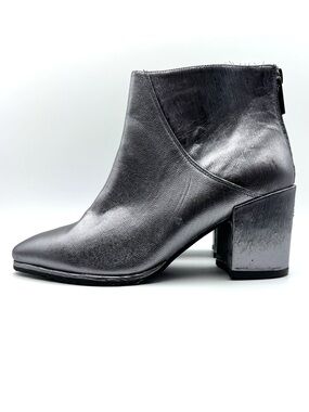 Sacha London Silver-Pewter Leather Metallic Ankle Boots  - Size 6.5